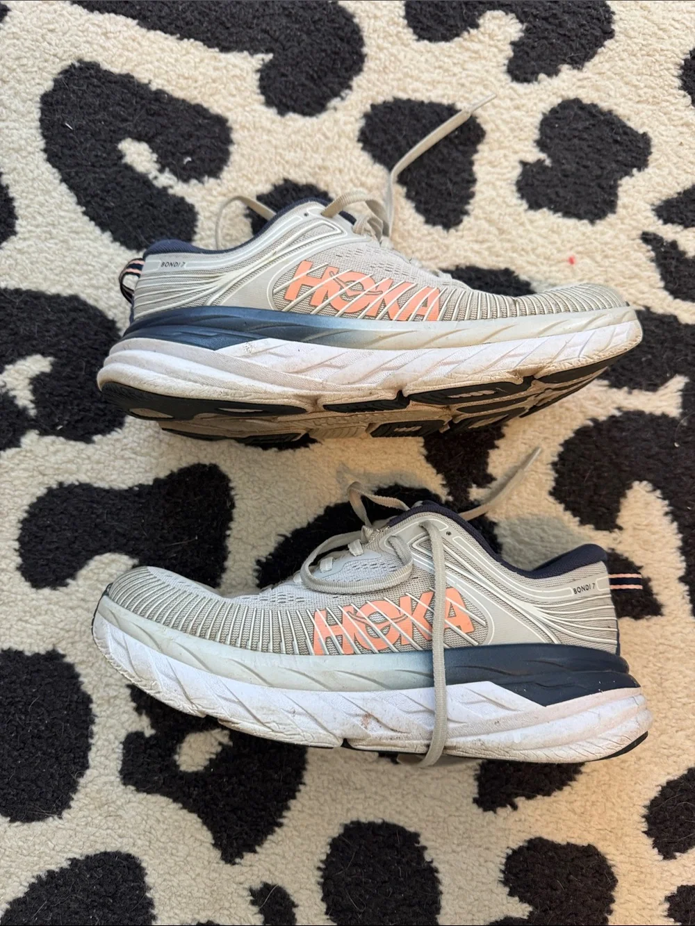 Hoka Bondi 7 running shoe- Gray and Navy with Orange Logo- size 8.5